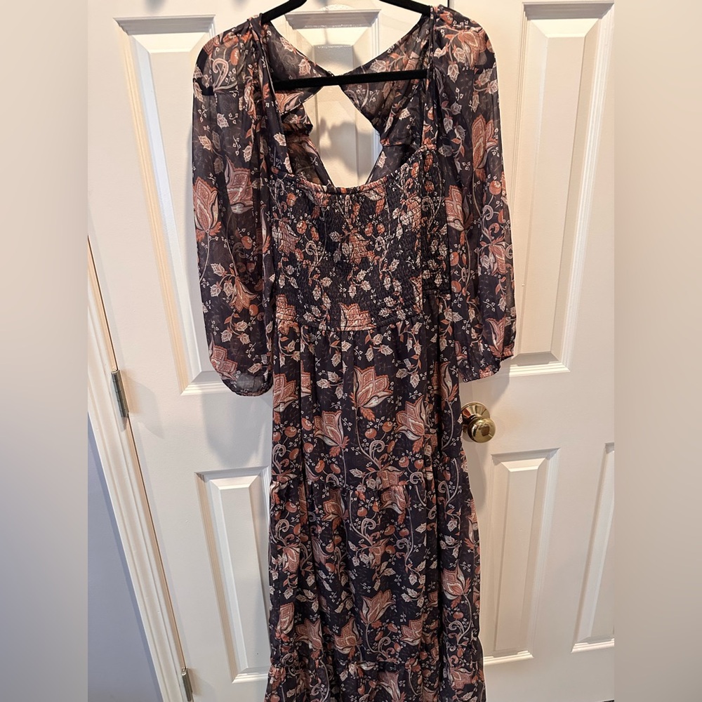 Anthropologie let me be smocked mock neck maxi dress
